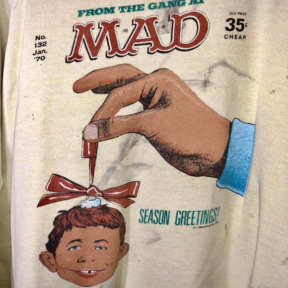 vintage 1970 MAD MAGAZINE Alfred E. Newman christmas xmas pullover crewneck XL - Picture 1 of 4